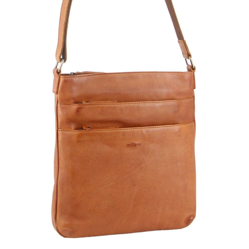 Milleni Ladies Nappa Leather Cross Body Bag in Cognac (NL2439)