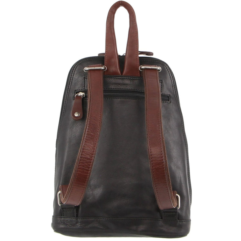 Milleni Ladies Nappa Leather Twin Zip Backpack in Black-Chestnut (NL10767)