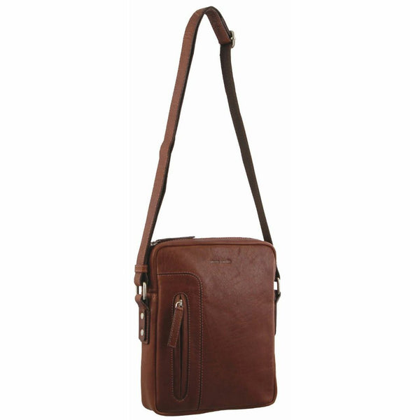 Pierre Cardin Rustic Leather iPad Cross-Body Bag in Chestnut