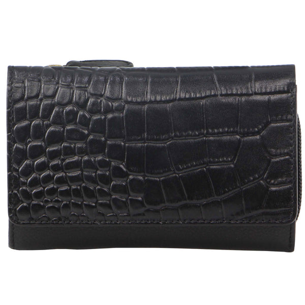 Pierre Cardin Croc-Embossed Leather Women's Tri-Fold Wallet in Black (PC 3277)